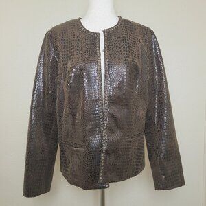 Chicos Womens Long Sleeves Blazer Jacket Textured Brown Size 2 A636H